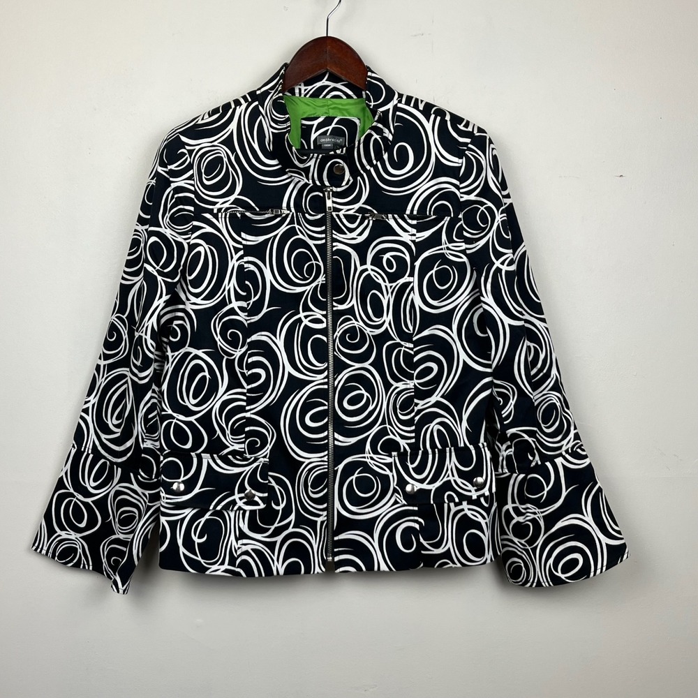 Anthracite Abstract Swirl Zip Up Jacket 12 Black White Mod Avant Garde